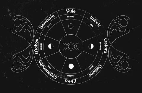 Wheel of the year vector design. Occult wicca symbols illustration Stock Illustration