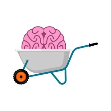 Wheelbarrow and brain. mind Brains in garden trolley. Vector Illustration Stock Illustration