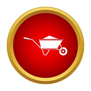 Wheelbarrow carrying load icon within red circle Stock Illustration