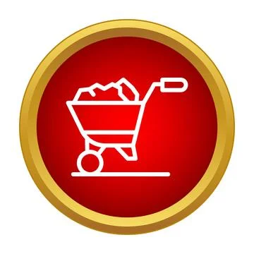 Wheelbarrow carrying material in a red icon button Stock Illustration