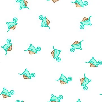 Wheelbarrow with compost vector seamless pattern Stock Illustration