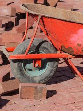 Wheelbarrow on a construction site Foto stock