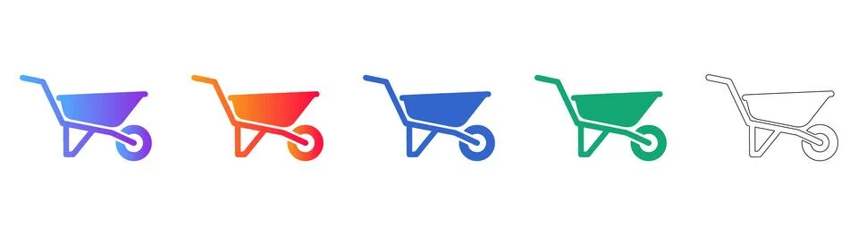 Wheelbarrow Construction Tool Icon Set Stock Illustration