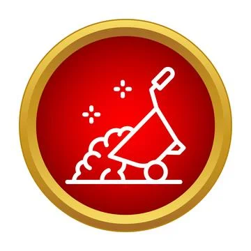 Wheelbarrow dumping soil icon in red circle 库存插图