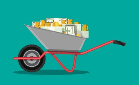 Wheelbarrow full of money Illustrazione stock
