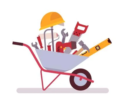 Wheelbarrow full of tools Stock Illustration