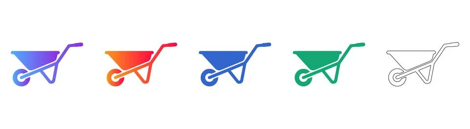 Wheelbarrow Icon Set with Gradient and Line Styles Illustrazione stock