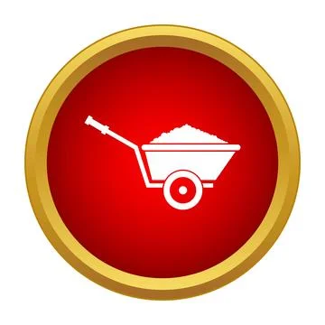 Wheelbarrow icon transporting soil inside red button Stock Illustration
