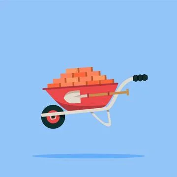 Wheelbarrow logo with bricks, illustration of carpentry transportation equipment Stock Illustration