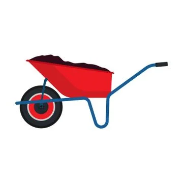Wheelbarrow red garden vector tool equipment side view. Agriculture cart whee Stock Illustration