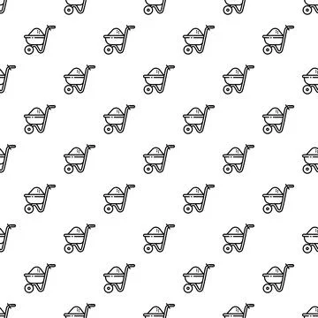 Wheelbarrow with sand repeating pattern seamless background Stock Illustration