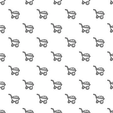Wheelbarrow with soil seamless pattern for gardening Illustrazione stock