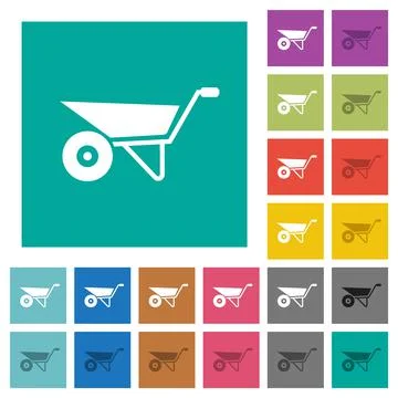 Wheelbarrow square flat multi colored icons Stock Illustration
