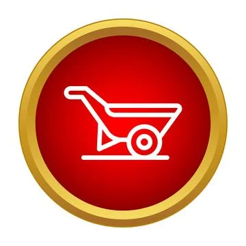 Wheelbarrow vector icon on a red button with a golden frame Stock Illustration