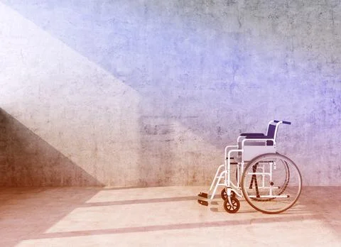 Wheelchair in an empty room with window Stock Illustration