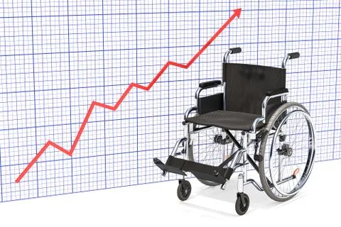 Wheelchair with growing chart, 3D rendering Stock Illustration