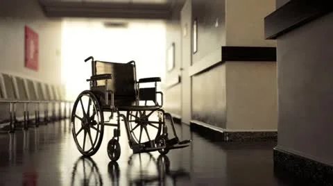 Wheelchair in hospital. Stock Footage