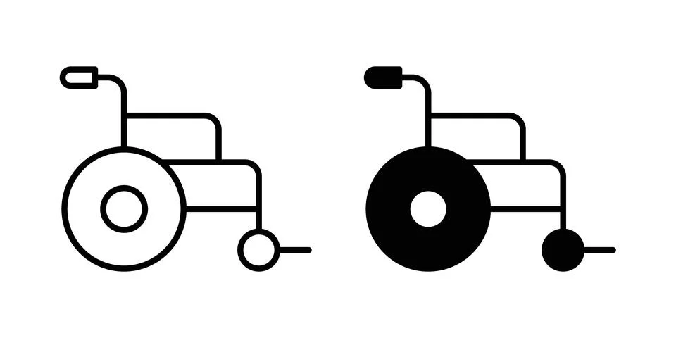 Wheelchair icon solid, line, and editable vector set. Stock Illustration