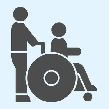 Wheelchair solid icon. Nurse and disabled person patient. Health care vector Stock Illustration