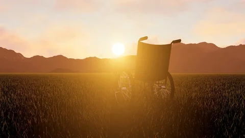 Wheelchair at Sunset Animation, 3D Rendering Stock Footage 121689551