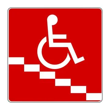 Wheelchair user at stairs, no step-free access, accessibility pictogram Stock Illustration