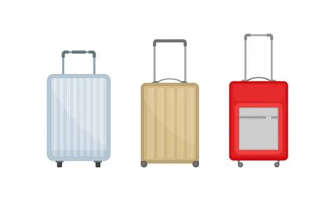 Wheeled Baggage or Luggage Rectangular-shaped Bag with Handle Vector Set Illustration