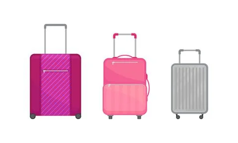 Wheeled Baggage or Luggage Rectangular-shaped Bag with Handle Vector Set Illustration