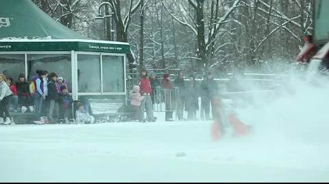 Wheeled tractor drift on the ice Stock Footage 961815