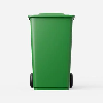 Wheelie bin in green on a plain background. 3d render. Stock Illustration