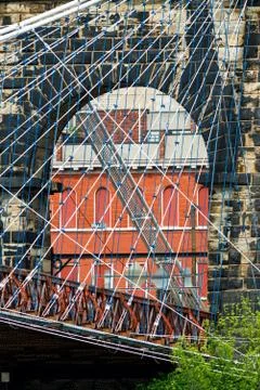 Wheeling Suspension Bridge Tower Stock Photos