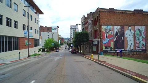 WHEELING WEST VA, DRIVING SHOT, MAIN STREET, DOWNTOWN WHEELING Stock Footage 110928842