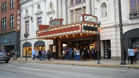WHEELING, WV - Circa April 1 2019 - Crowds gather into Capitol Theatre in Wheeli Stock Footage 105551554