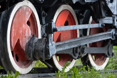 Wheels of ancient train on rails Stock Photos
