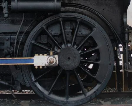 The wheels and workings of the train on the track Stock Photos