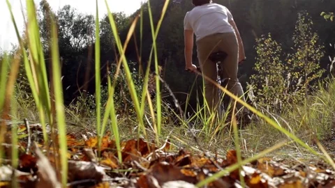 Wheels of bicycle ride in front of camera Video stock 74779333