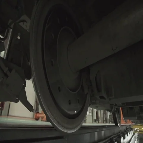 Wheels on chassis of train wagons at workshop in factory 動画素材 69482264
