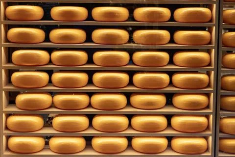 Wheels of Cheese on Display Stock Photos