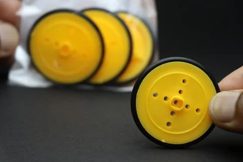 Wheels made of plastic and the tip with rubber grips used to make robot Stock Photos