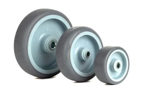 Wheels made of polyamide and gray rubber Stock Photos
