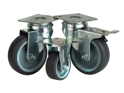 Wheels made of polyamide and gray rubber Stock Photos