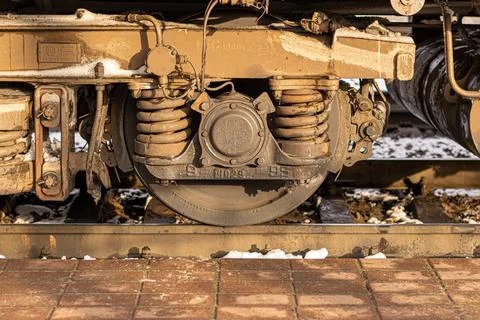 Wheels of a modern train close-up Stock Photos
