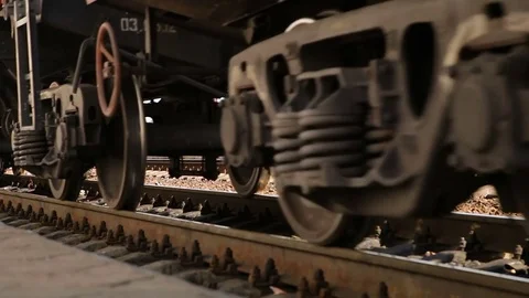 Wheels of railway freight train Stock Footage 69861478