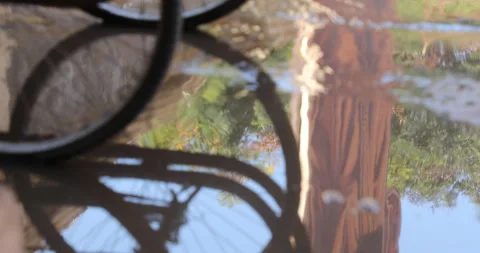 Wheels reflection on road in rain water Stock Footage 324498614