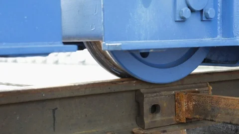 Wheels ride on rails, close-up Stock-Footage 122697965
