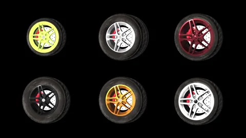 Wheels rims moving from left right direction with matted alpha footage Stock Footage 266119096