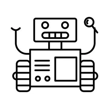Wheels robot icon linear logo mark in black and white Stock Illustration