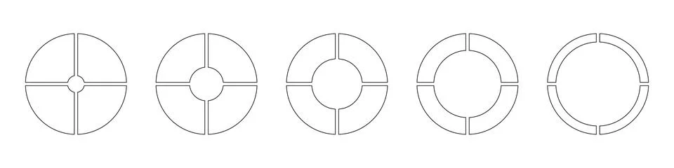 Wheels round divided in four sections. Diagrams infographic set. Circle section Stock Illustration