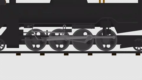 The wheels of a running anime-style steam locomotive (Seamless Loop, with Alpha) Stock Footage 332965780