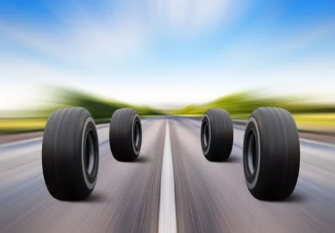 Wheels rush on speed road Stock Photos