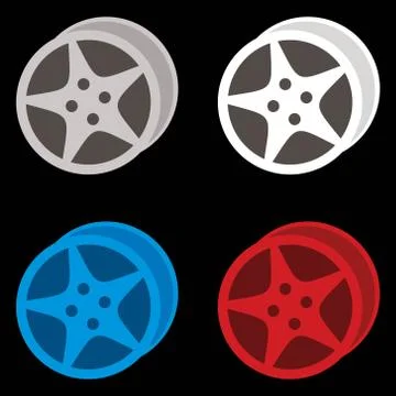 Wheels set, blue, red, and white color, vector illustration Stock Illustration